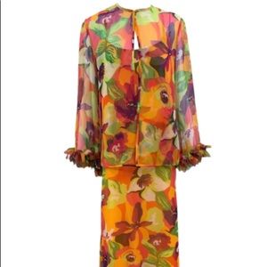 Leo Narducci 70s Floral Chiffon Tropical Getaway Gown with Jacket